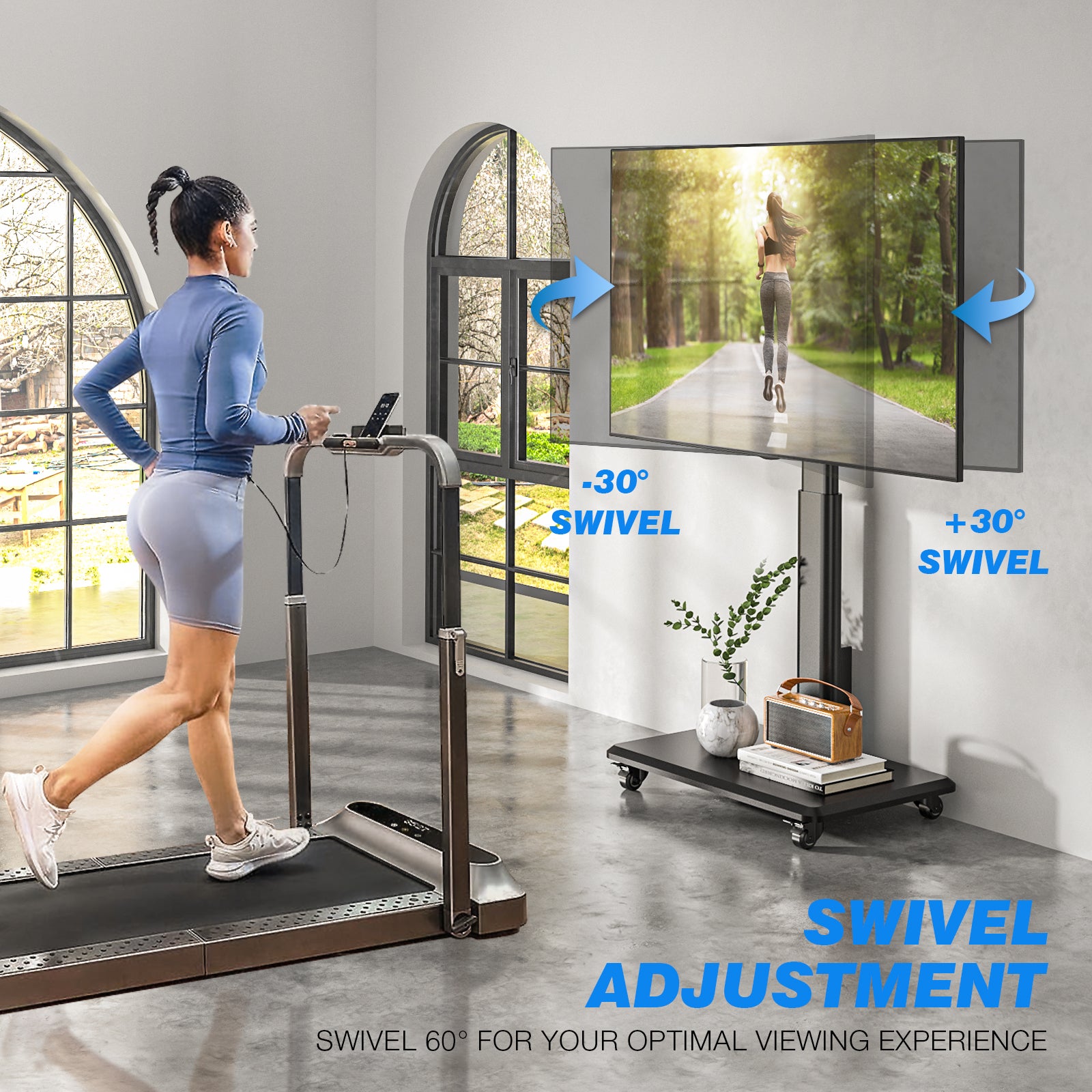 Rfiver Sleek Rolling TV Stand with Power Outlet for 32-70 Inch TVs